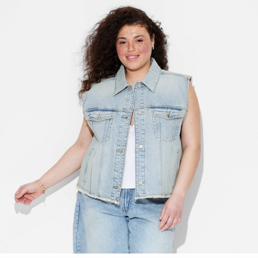 Wild Fable Woman's Oversized Trucker Vest ~ Indigo Blue